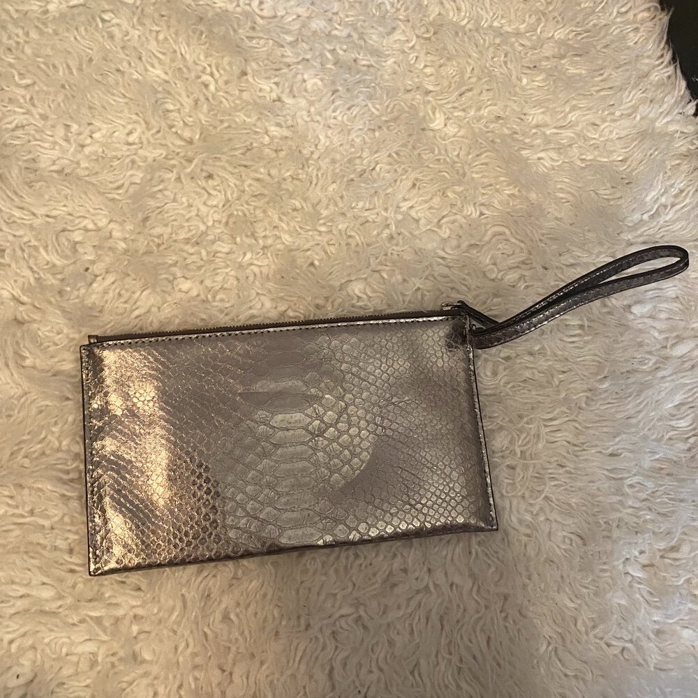 Metallic Silver Michael Kors Python Wristlet Clut… - image 3